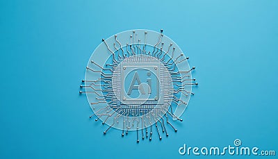 Futuristic AI chip on blue background. cpu. artificial intelligence chip, AI Technology, AI Hardware, machine learning. advanced Stock Photo