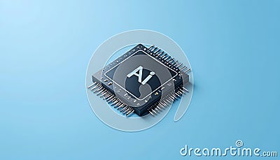 Futuristic AI chip on blue background. cpu. artificial intelligence chip, AI Technology, AI Hardware, machine learning. advanced Stock Photo