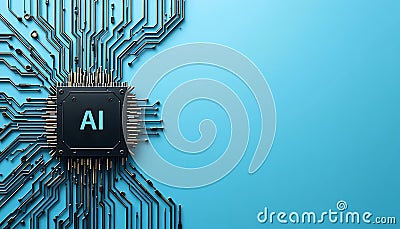 Futuristic AI chip on blue background. cpu. artificial intelligence chip, AI Technology, AI Hardware, machine learning. advanced Stock Photo
