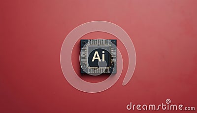 Futuristic AI chip on red background. cpu. artificial intelligence chip, AI Technology, AI Hardware, machine learning. advanced Stock Photo