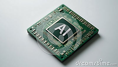 Futuristic AI chip on white background. cpu. artificial intelligence chip, AI Technology, AI Hardware, machine learning. advanced Stock Photo