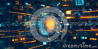 A futuristic AI-driven deep-space mining operation, displaying glowing cybernetic resource Stock Photo