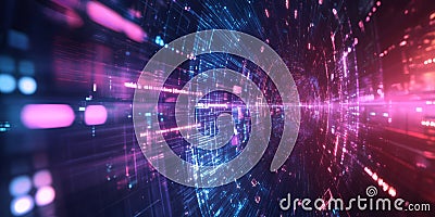 A futuristic AI-driven hyper-intelligent knowledge database, displaying glowing cybernetic quantum Stock Photo