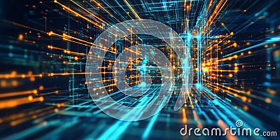 A futuristic AI-driven hyper-intelligent knowledge database, displaying glowing cybernetic quantum Stock Photo