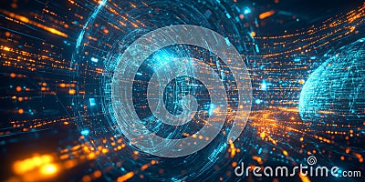 A futuristic AI-driven hyper-intelligent knowledge database, displaying glowing cybernetic quantum Stock Photo
