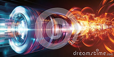 A futuristic AI-driven next-generation space propulsion system, displaying glowing cybernetic Stock Photo