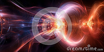 A futuristic AI-driven next-generation space propulsion system, displaying glowing cybernetic Stock Photo
