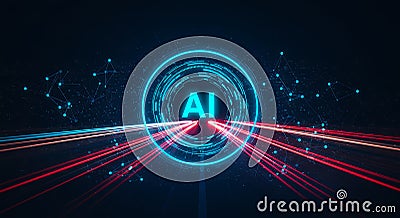 Futuristic AI Neon Glowing Artificial Intelligence Technology and Data Stream Visuals Innovation, Machine Learning, Deep Tech Stock Photo