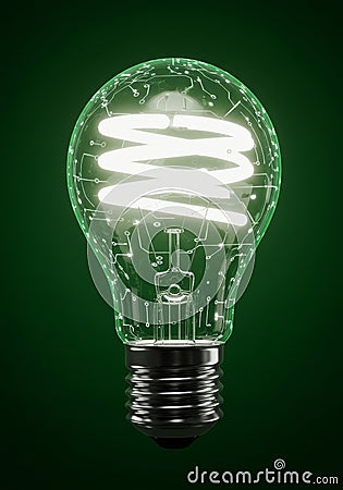 Futuristic AI-powered lightbulb with circuit patterns and glowing filament Stock Photo