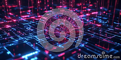 A futuristic AI-powered neural simulation platform, featuring glowing cybernetic brain mapping Stock Photo