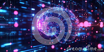 A futuristic AI-powered neural simulation platform, featuring glowing cybernetic brain mapping Stock Photo