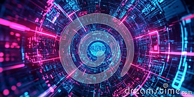 A futuristic AI-powered ultra-fast computing network, featuring glowing cybernetic quantum data Stock Photo