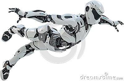 Futuristic AI Robot Performing Backflip - Advanced Robotics and Agility Stock Photo
