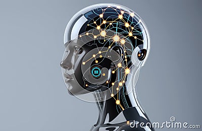 Futuristic android with neural network and integrated circuitry. AI generation Stock Photo