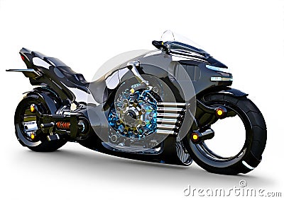 Futuristic angled light cycle. Motorcycle is on an isolated white background. Stock Photo
