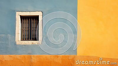 Futuristic Architecture: Window To The Blue And Yellow Wall Stock Photo