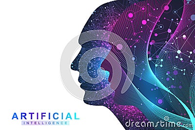 Futuristic Artificial Intelligence and Machine Learning Concept.. Human Big Data Visualization. Wave Flow Communication Vector Illustration