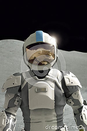 Futuristic astronaut on the moon Cartoon Illustration