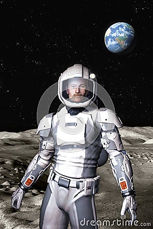 Futuristic astronaut on the moon surface Cartoon Illustration