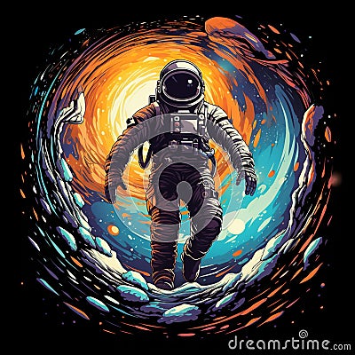 Futuristic astronaut near event horizon of a massive black hole Stock Photo