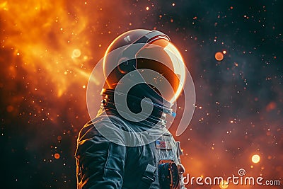 Futuristic Astronaut orange spaceship. Generate Ai Stock Photo