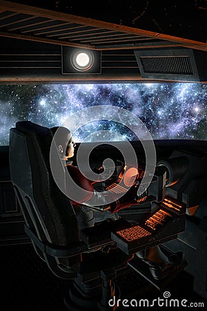 Futuristic astronaut pilot and starfield nebula Cartoon Illustration