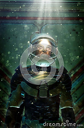 Futuristic astronaut in space suit Cartoon Illustration