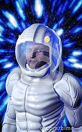 Futuristic astronaut in white space suit Cartoon Illustration