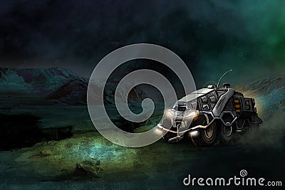 Futuristic ATV the great Martian desert Stock Photo