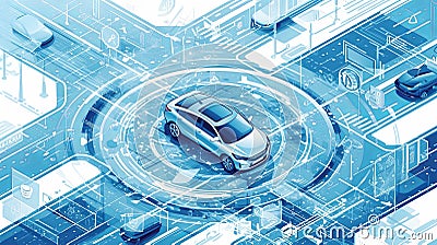Futuristic Automated Car Using Advanced Self-Driving System at a Smart Intersection Stock Photo