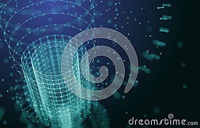 Futuristic Background. 3d Render Illustration. Abstract architecture.Space construction. Dark sci-fi backdrop. Dots and Stock Photo