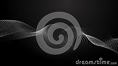 Futuristic background of moving, glowing particles on a black background. Large amount of data. 3D rendering Stock Photo