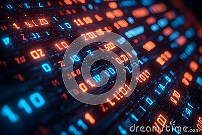 Digital Data Stream: Futuristic Binary Code in Motion for Technology Design Generative AI Stock Photo