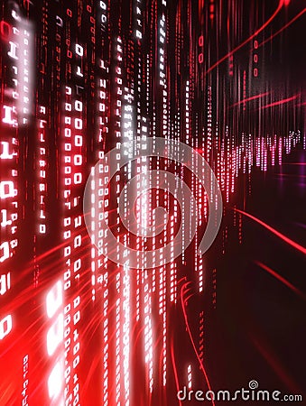 Futuristic binary data stream in vibrant red and white tones, symbolizing technology, coding, and digital communication Stock Photo