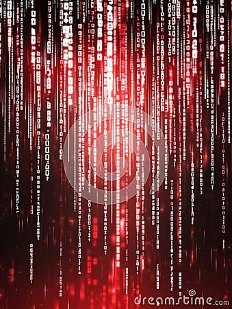 Futuristic binary data stream in vibrant red and white tones, symbolizing technology, coding, and digital communication Stock Photo