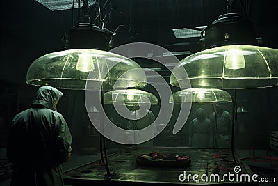 Futuristic Biolab. Advanced operating room in secret biological laboratory Stock Photo