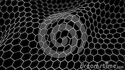 Futuristic black hexagon background. Futuristic honeycomb concept. Wave of particles. 3D rendering Stock Photo