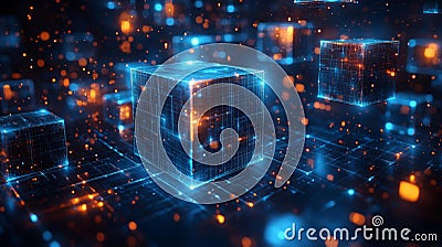 Futuristic Blockchain Data Network Generative AI Stock Photo