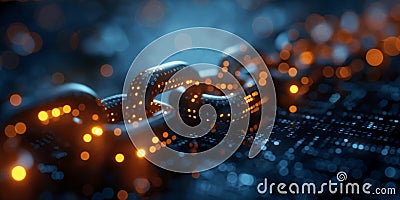 Futuristic blockchain network concept highlighting secure, encrypted data links in a decentralized system. Cryptocurrency Stock Photo