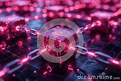 Futuristic Blockchain Technology Concept with Glowing Digital Network Generative AI Stock Photo