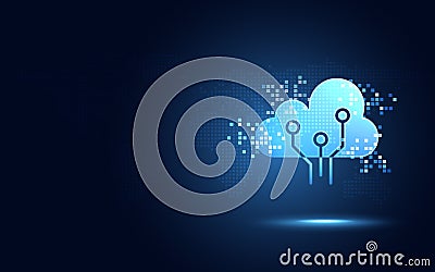Futuristic blue cloud with pixel digital transformation abstract new technology background. Artificial intelligence and big data Vector Illustration