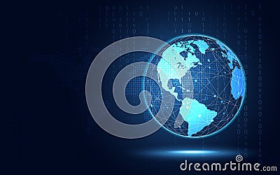 Futuristic blue earth abstract technology background. Artificial intelligence digital transformation and big data concept. Vector Illustration