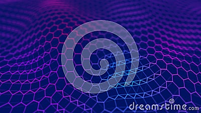 Futuristic blue hexagon background. Futuristic honeycomb concept. Wave of particles. 3D rendering. Data technology background Stock Photo