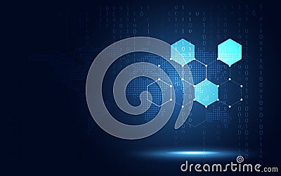 Futuristic blue hexagon honeycomb abstract technology background. Artificial intelligence digital transformation and big data Vector Illustration