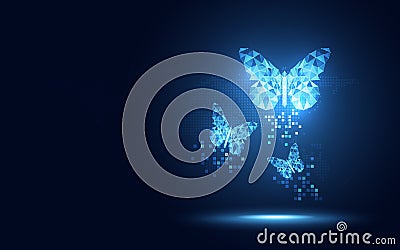 Futuristic blue lowpoly Butterfly abstract technology background. Artificial intelligence digital transformation and big data Vector Illustration