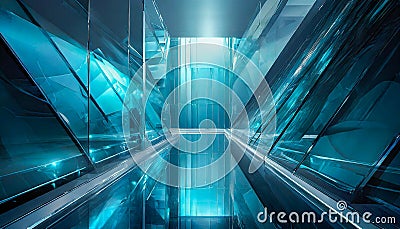 Futuristic blue modern background with glass shapes, lights and rays. Stock Photo