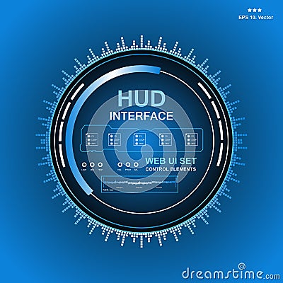 Futuristic blue virtual graphic touch user interface, Music interface, tracks, volume controls Cartoon Illustration