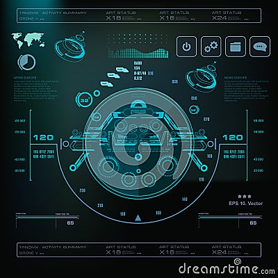 Futuristic blue virtual graphic touch user interface, Music interface, tracks, volume controls Cartoon Illustration