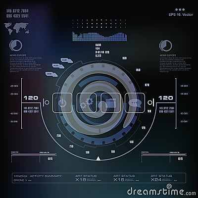 Futuristic blue virtual graphic touch user interface, Music interface, tracks, volume controls Cartoon Illustration