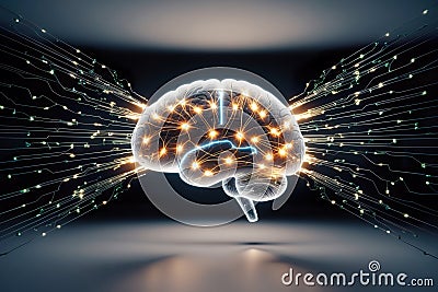 Futuristic Brain Interface Highlighting Neural Connectivity. Brain Artificial Intelligence Concept. AI Generated Stock Photo